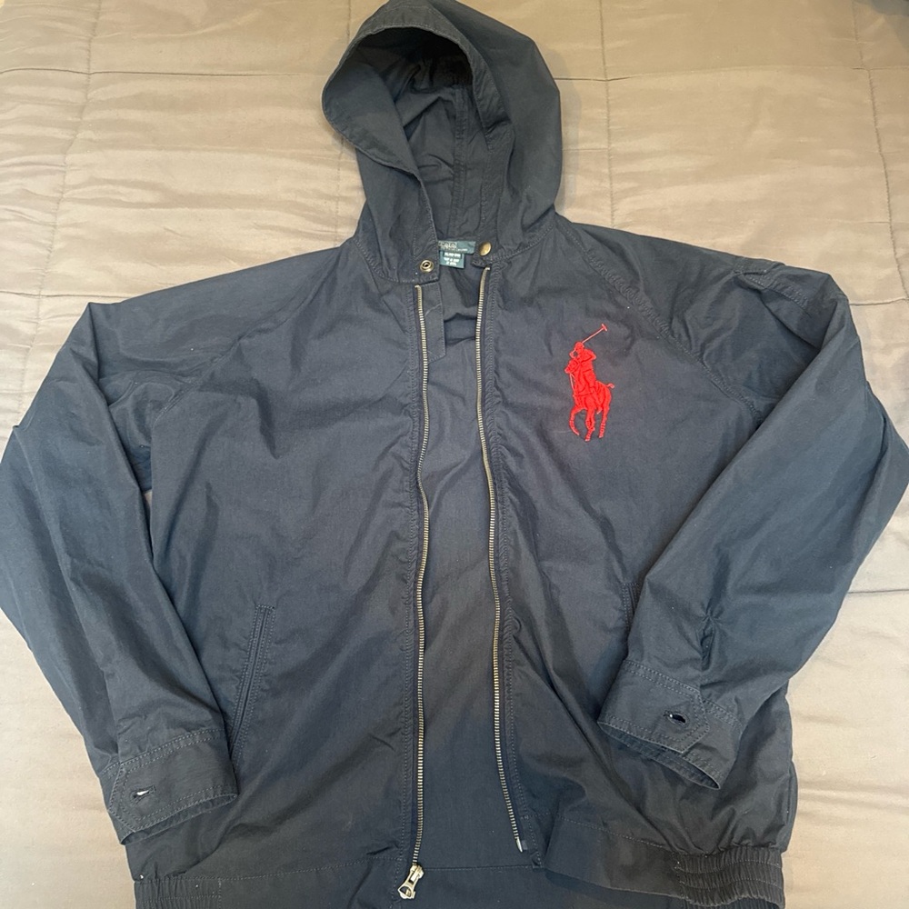 Ralph Lauren Men's Black Windbreaker with Red Emblem